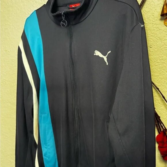 Puma Men's Track Jacket Size Large Navy Blue White Turquoise ZipUp Retro Y2K - Picture 10 of 12